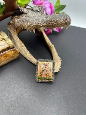 Israel 925 MOP hand painted brooch vintage